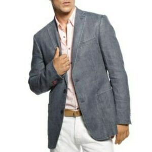 Tallia Sz. 43R 100% Linen Denim Washed Slim Fit Blazer